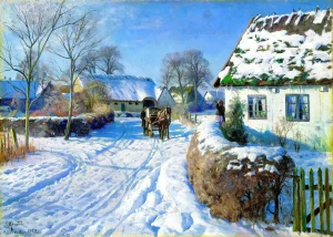 Peder Mørk Mønsted – A Village in the Snow