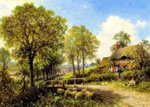 Benjamin Williams Leader - Spring Cottage with Shepherd and Flock