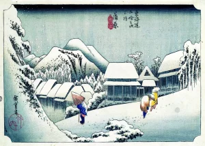 Utagawa Hiroshige - Evening Snow at Kanbara