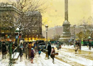 Eugène Galien-Laloue - Figures in the Snow, The Place de Concorde, Paris