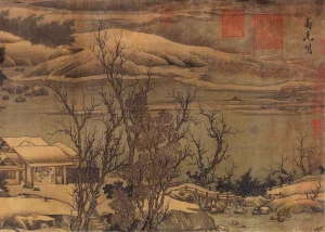 Liu Songnian - Snowy Landscape with Rustic Riverside Retreat