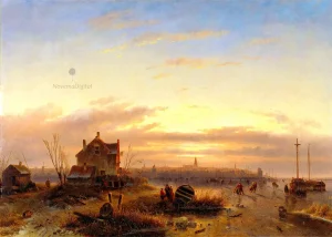 Charles Leickert - Winter on the IJ in front of Amsterdam