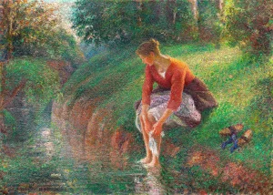 Camille Pissarro - Woman Bathing Her Feet in a Brook (1895)