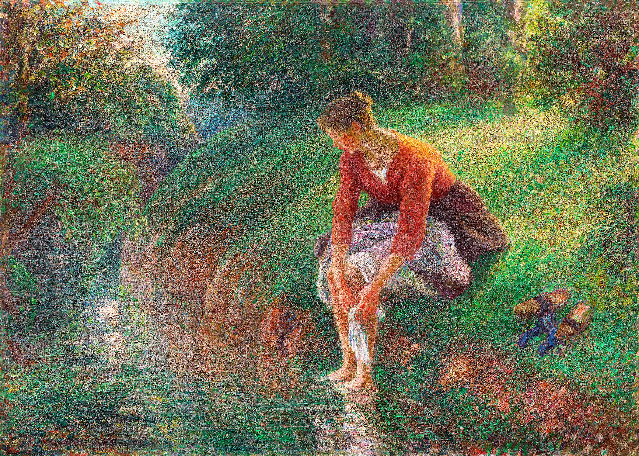 Camille Pissarro - Woman Bathing Her Feet in a Brook (1895)