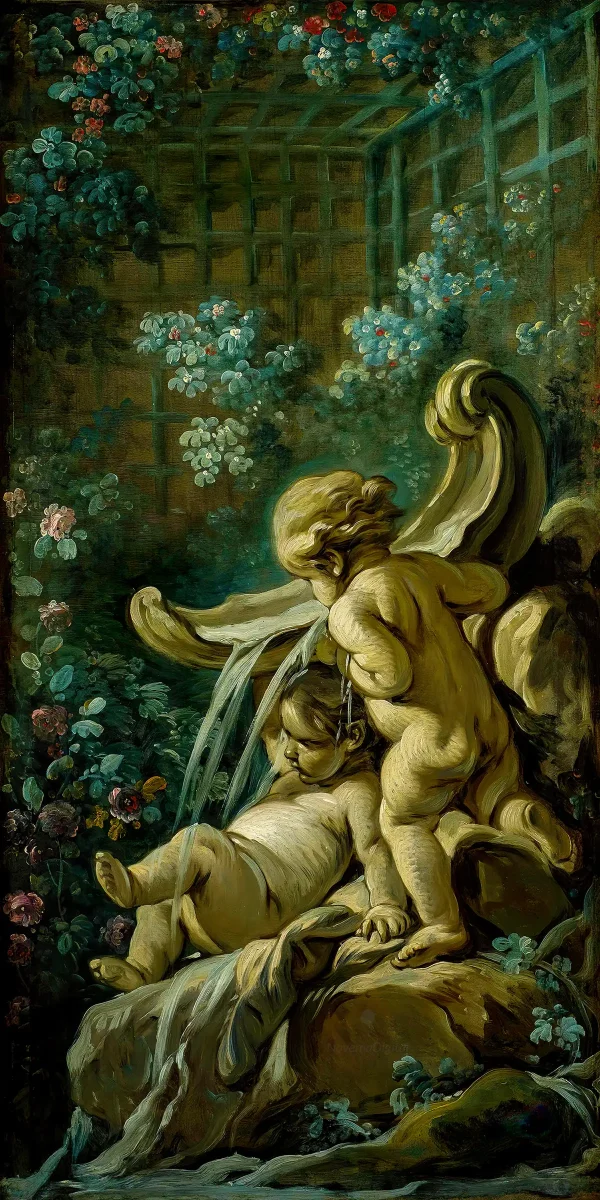 François Boucher – Fontaine avec deux Amours dont l’un est Couché (1765 ...